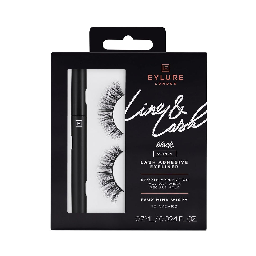 72 PIECE LOT - EYLURE LINE & LASH BLACK LASH ADHESIVE PEN WITH FAUX MINK WISPY LASHES 0.024 OZ